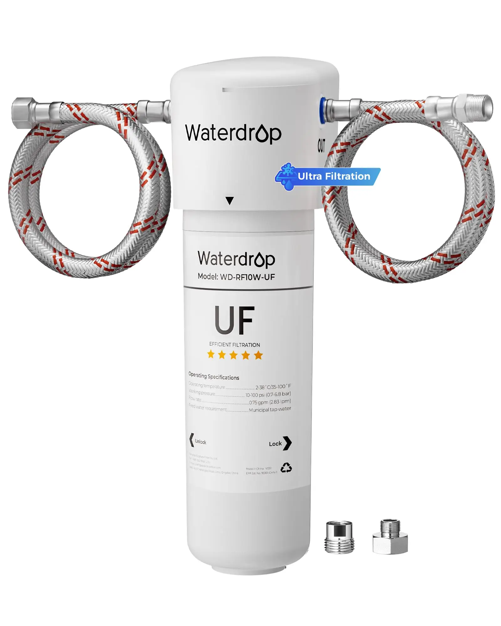 Waterdrop 10UAW-UF 0.01 Μm Ultra Filtration Under Sink Water Filter System, Reduces Lead, Chlorine, Bad Taste & Odor, Connects Directly to Your Faucet, 1 Year