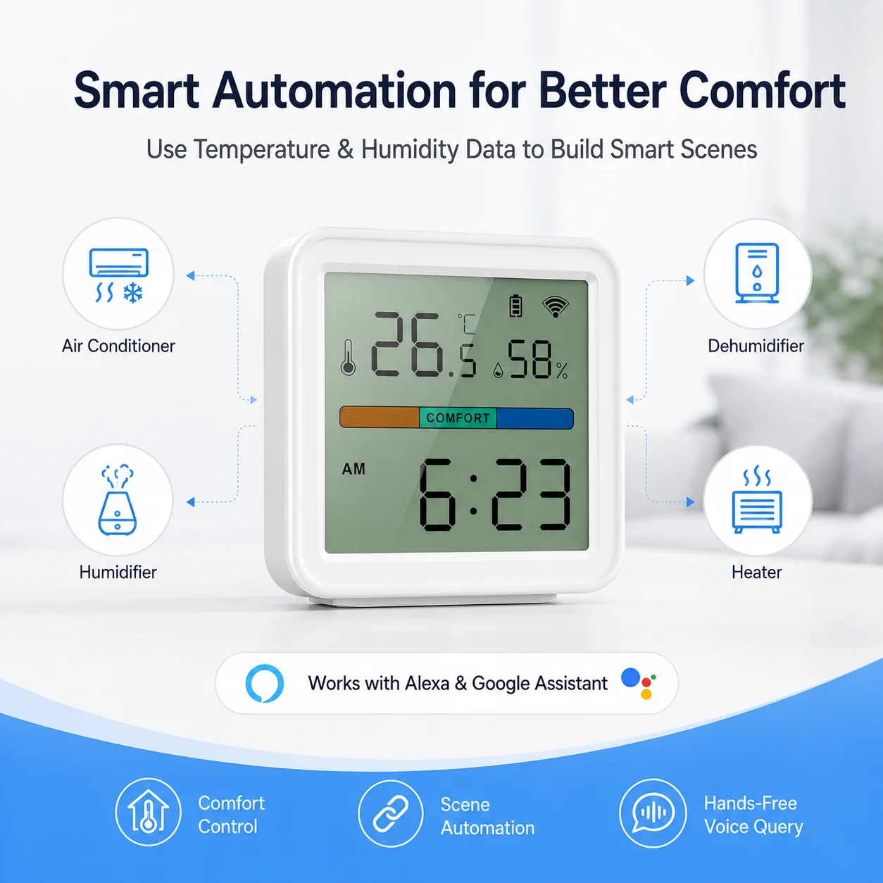 WiFi Temperature Humidity Sensor LCD Digital Thermometer Hygrometer Backlight App Remote Monitor Smart Home Alexa Google