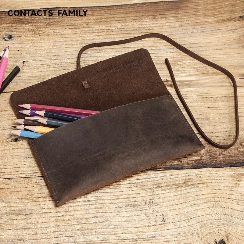 Handmade Vintage Leather Bundled Pen Pencil Case Bag Creative Pen Pouch Holder Large Capacity School Office Supplies Stationery