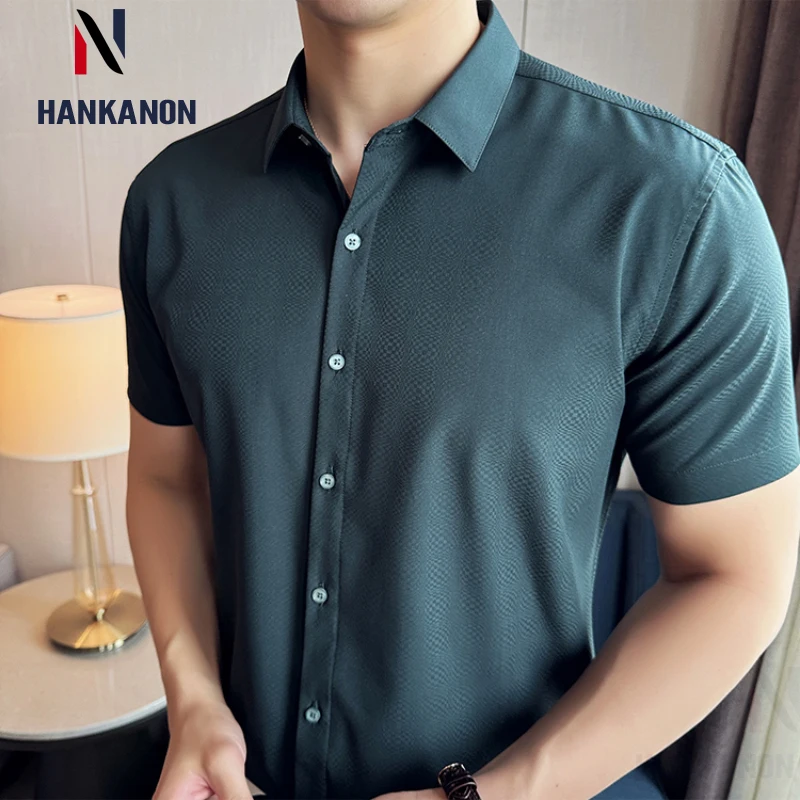 

2024 Stretchable Embroidered Short-sleeved Shirt Made of Ice Silk. Wrinkle-free and Slim-fit Business Dress Shirt for Men.M-4XL