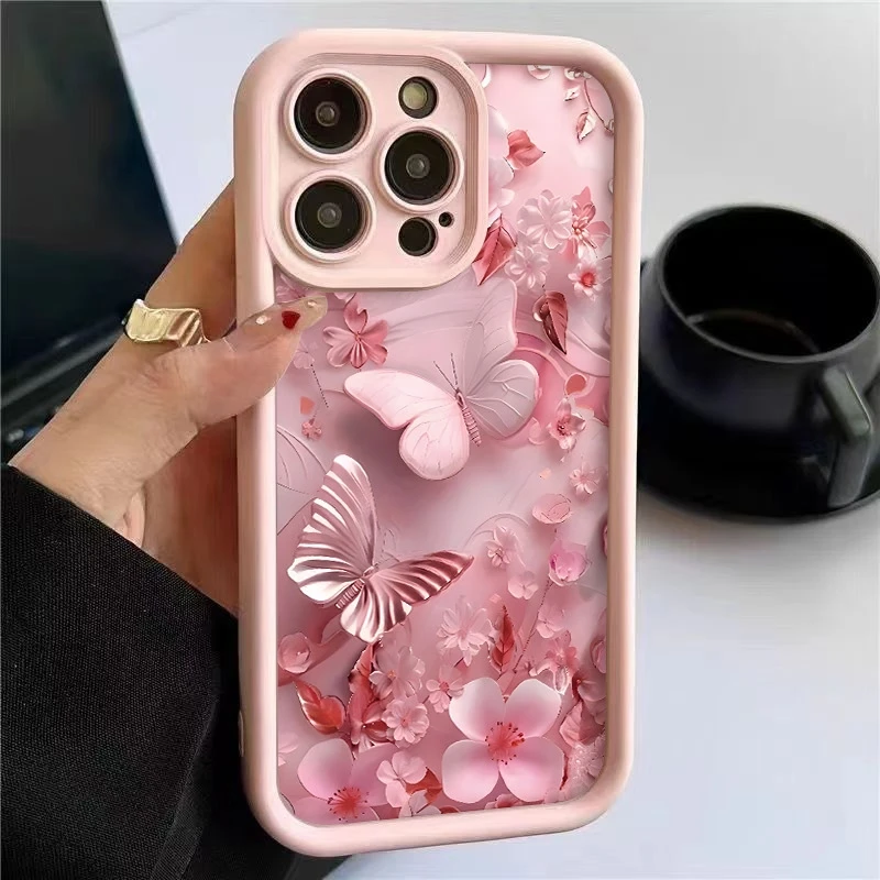 

Gilded Butterfly Flower Clusters Pattern Print Soft Phone Case For iPhone 16 15 14 Pro Max 13 12 11 XS X XR 7 8 Plus 16e Cover