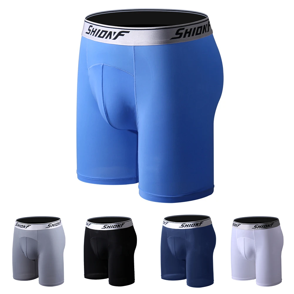 Cueca boxer masculina com bolsa respirável, cueca boxer fina de seda gelada projetada para tamanhos grandes com conforto leve