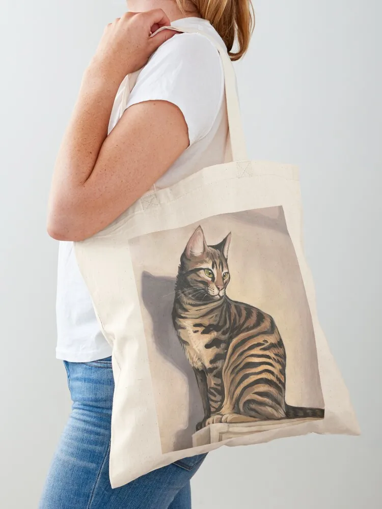 

Portrait of a Tabby Cat warming itself in the sunshine Tote Bag custom bags eco bag folding Big bag tote woman