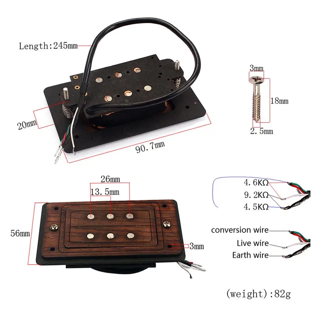 Wired 3 String Cigar Box Guitar Double Coil Pickup with Screws DIY