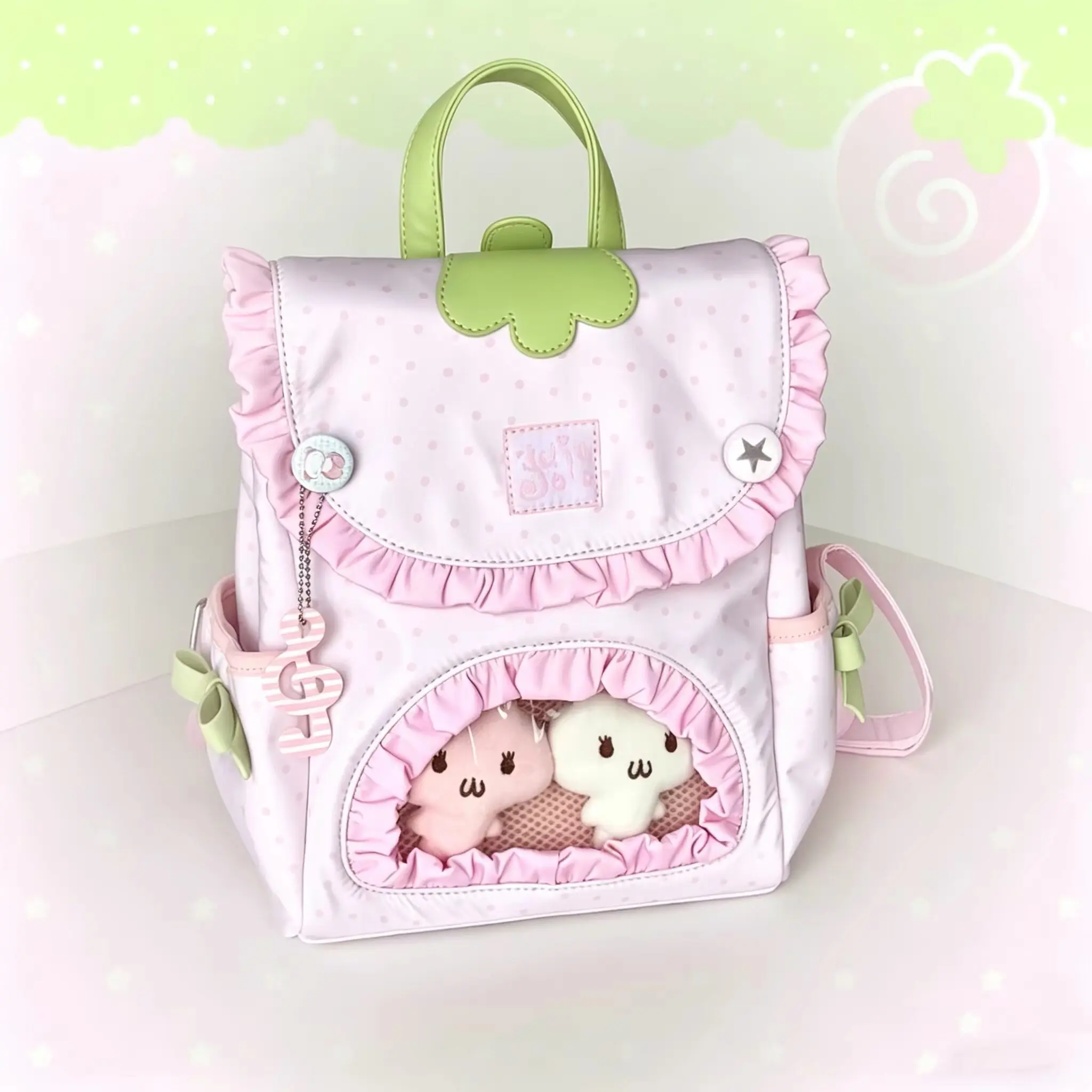 Cute Strawberry Polka Dot Two-dimensional Backpack Student Fashion Casual Backpack Large Capacity Sweet and Cute Girl's Bags
