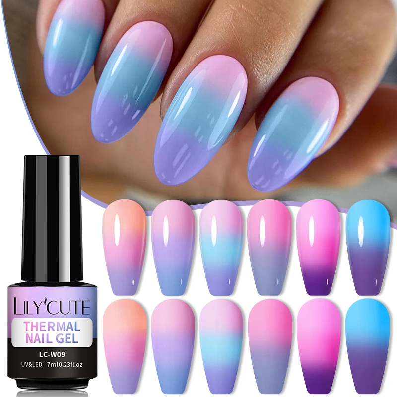 LILYCUTE 7ML Thermal Gel Polish Nail Art Pink Blue 3 Layers Temperature Color Changing Gel Polish Vernis Semi Permanent UV Gel