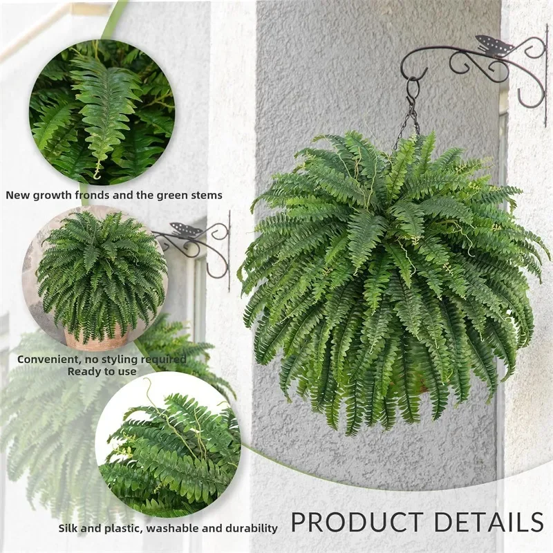 Artificial Boston Fern Hanging Plant High Simulation Greenery Faux Ferns for Outdoor Office Home