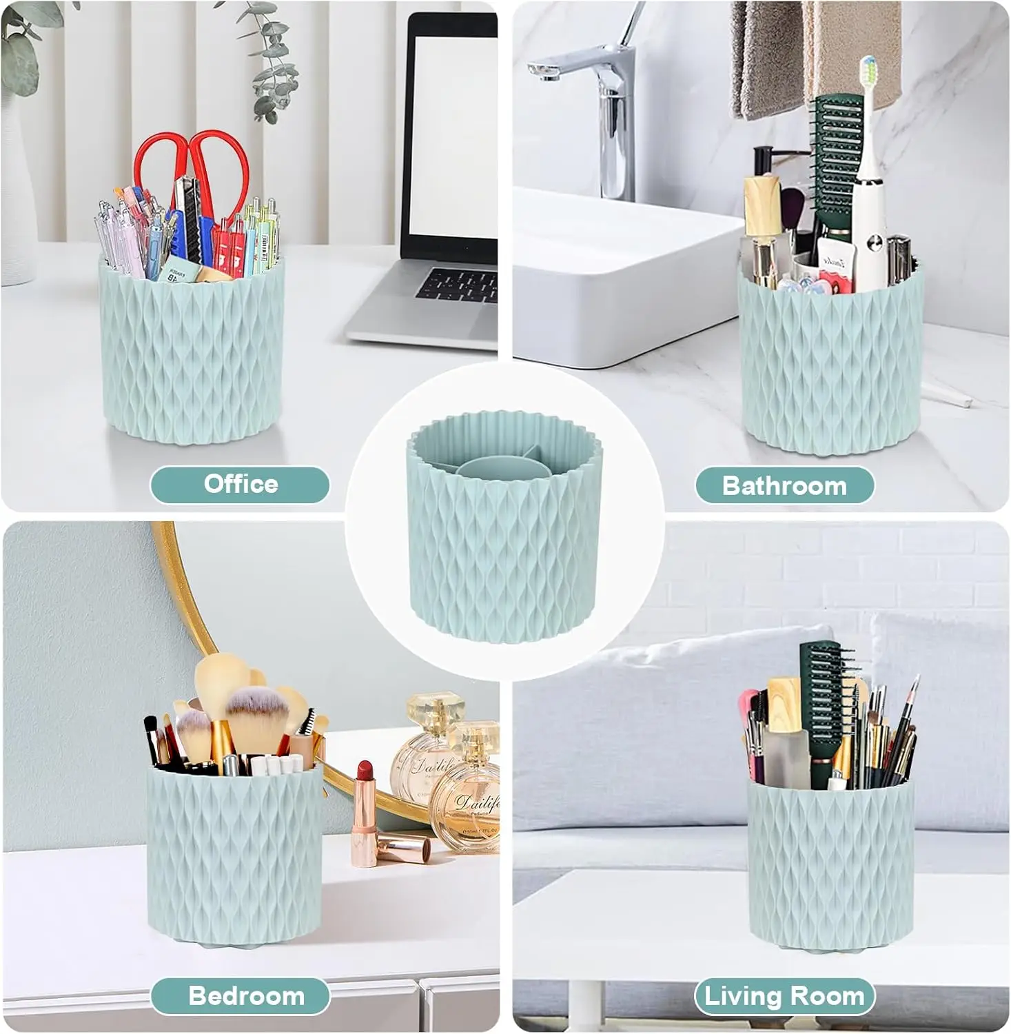 Rotating Makeup Brush Storage Cosmetic Organizer Desktop Brushes Holder Multi-Functional Storage Rack for Bathroom Vanity Office