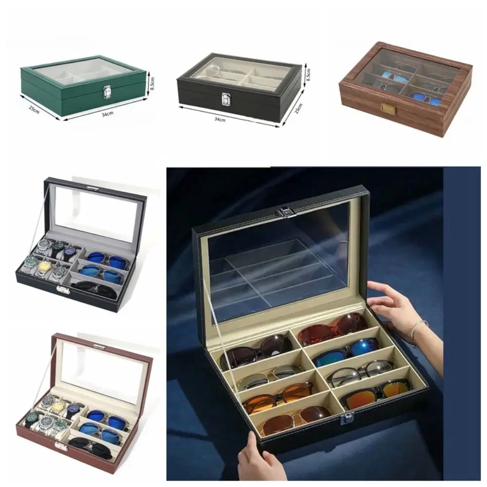 

Portable Watch PU Leather Glasses Case Eyewear Holder Jewelry Organizer Sunglasses Box Grid Jewelry Display Box Hanging