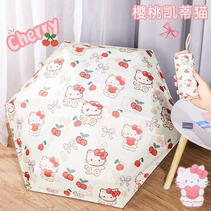 

Мини-зонт Sanrio с рисунком Hello Kitty Женский, Карманный Компактный переносной зонтик от солнца, дождя и блеска, с УФ-защитой