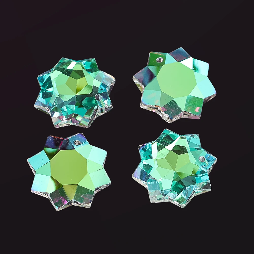 6pcs Octagonal Snowflake Clear Aurora Borealis K9 Glass Crystal Charms Handmade DIY Jewelry Accessories Necklace Bracelet Decor