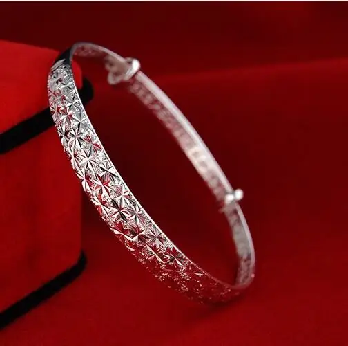 Classic Fashion Silver Color Adjustable Round Bangle Women Plated Bracelet Tibetan Carved Cuff Bangles Wedding Party Accessories