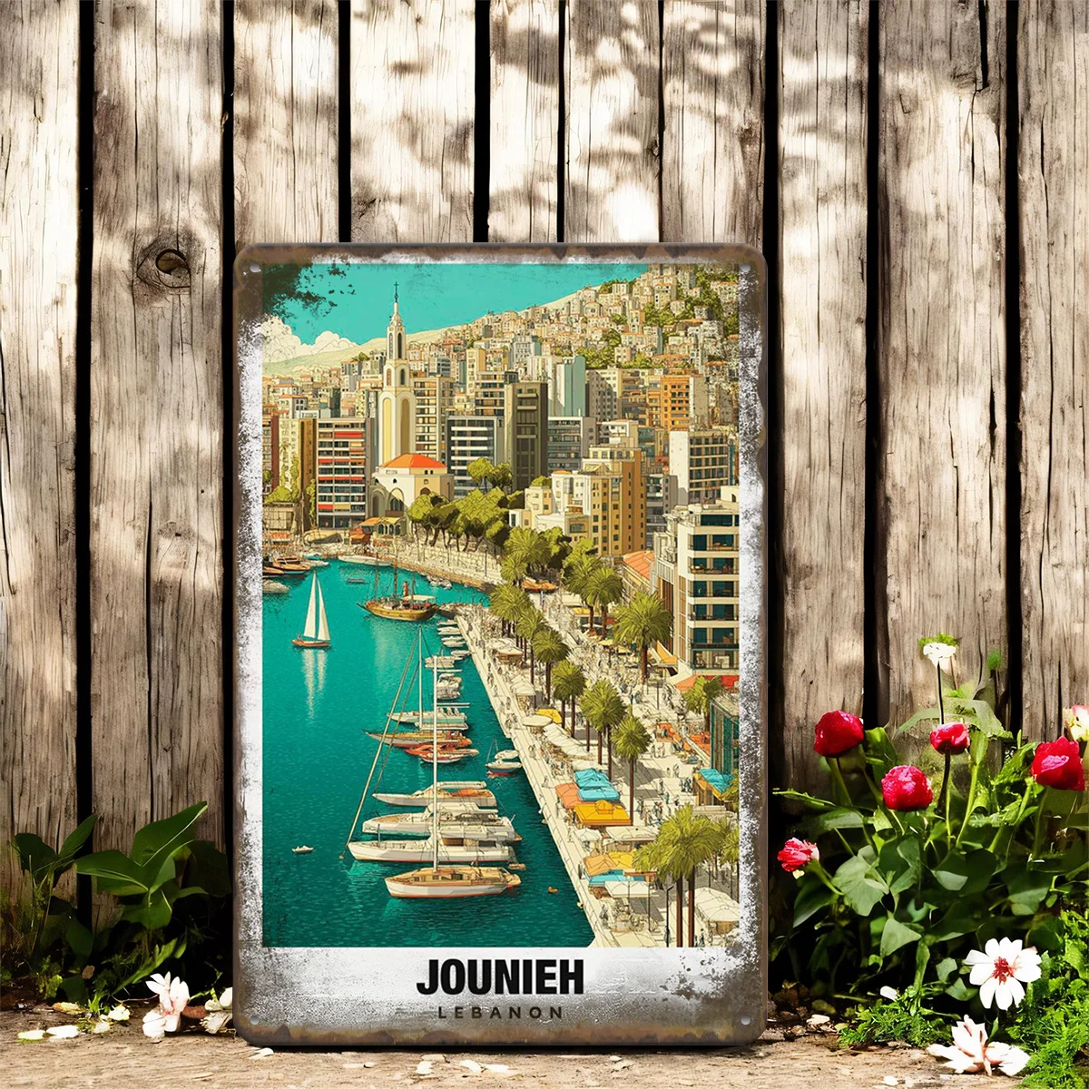2D Flat, 1pc Jounieh Lebanon Views Coastal Charm Vintage Metal Signs Living Room Restaurant Bar Pub Cafe Coffee Shop Painting, P