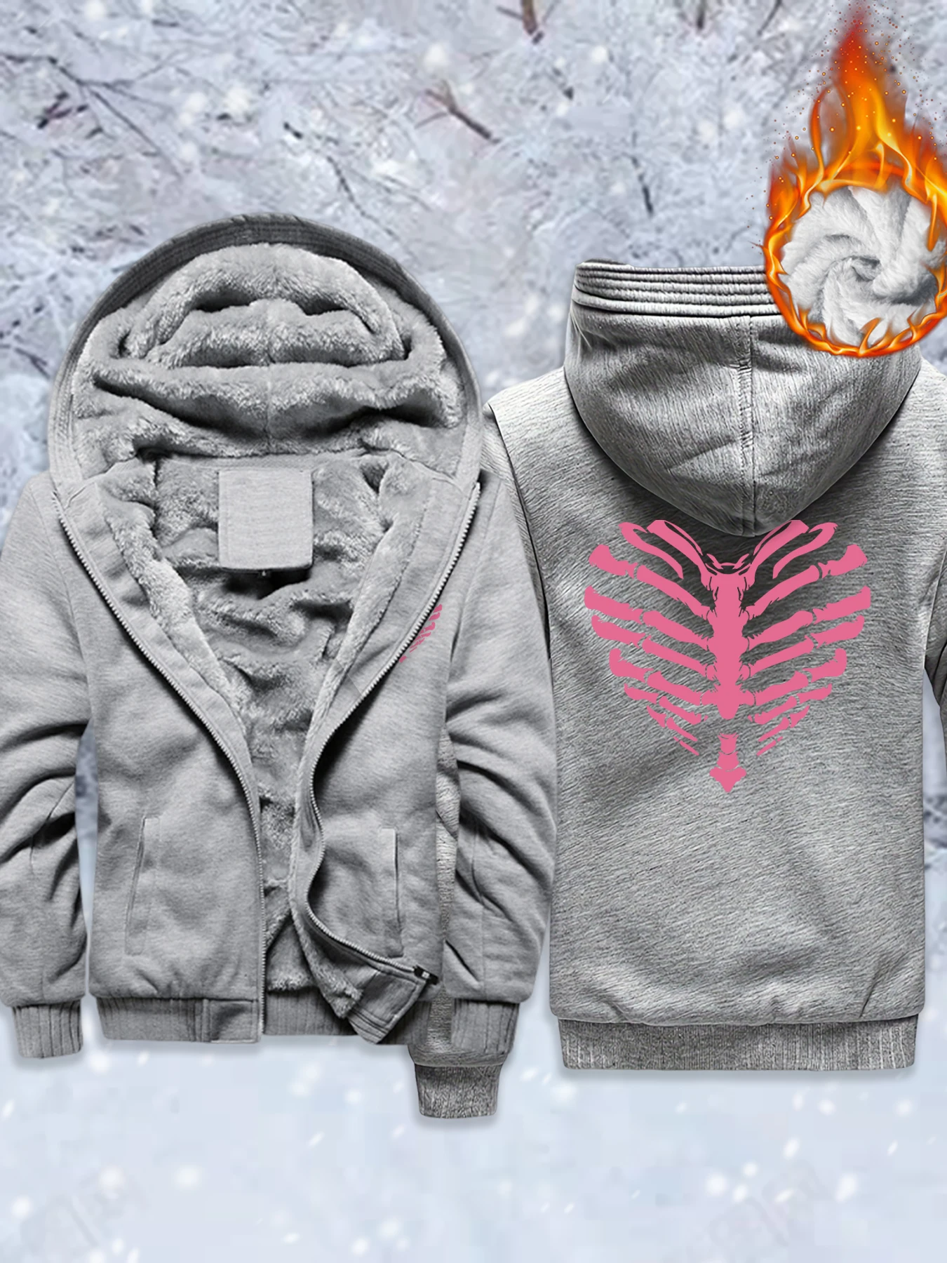 

Heart Shaped Printing Thicken Jackets Mens Fashion Fleece Coats Pocket Oversized Male Clothes Zipper Winter Unisex Hoodies