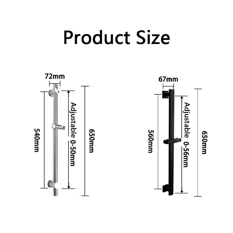 Wall Mounted Black Plating Round Square Shower Slide Bars,Adjustable Shower Rail Stainless Steel Shower Holder Shower Rod Set