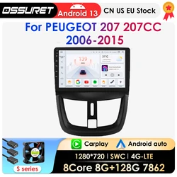 8G 128G Carplay Android 13 Car Radio For Peugeot 207 207CC 2006 - 2015 Car Multimedia Player Navi GPS 2din Autoradio 360Camera