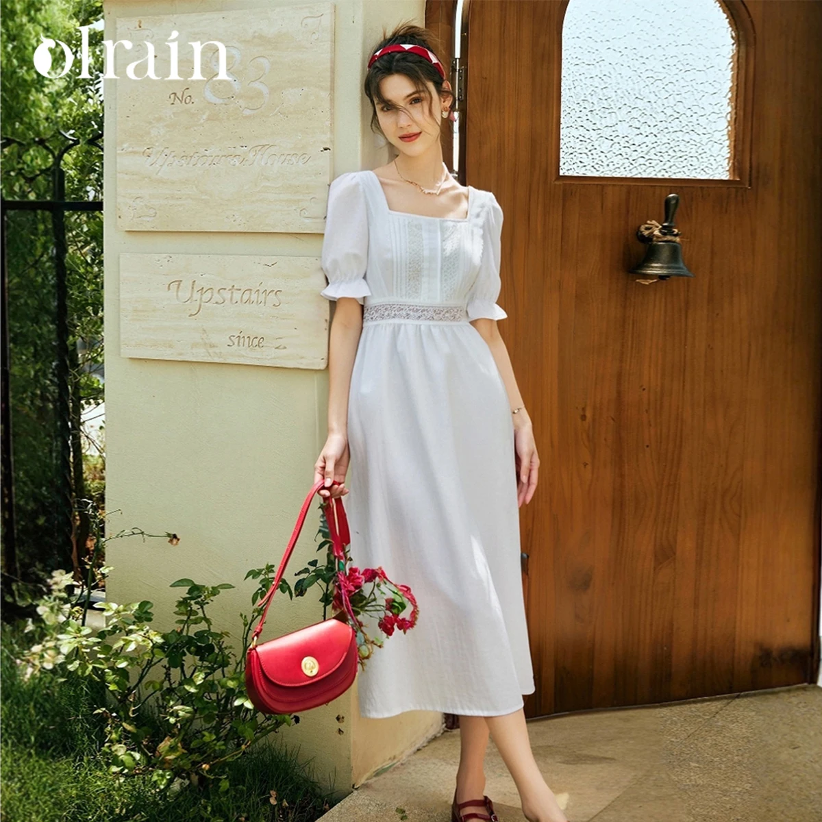 

OLrain Long Dresses Woman Fashion 2026 Summer Elegant White Hollow Out Square Neckline French Dress Ladies Clothing O57XL98665