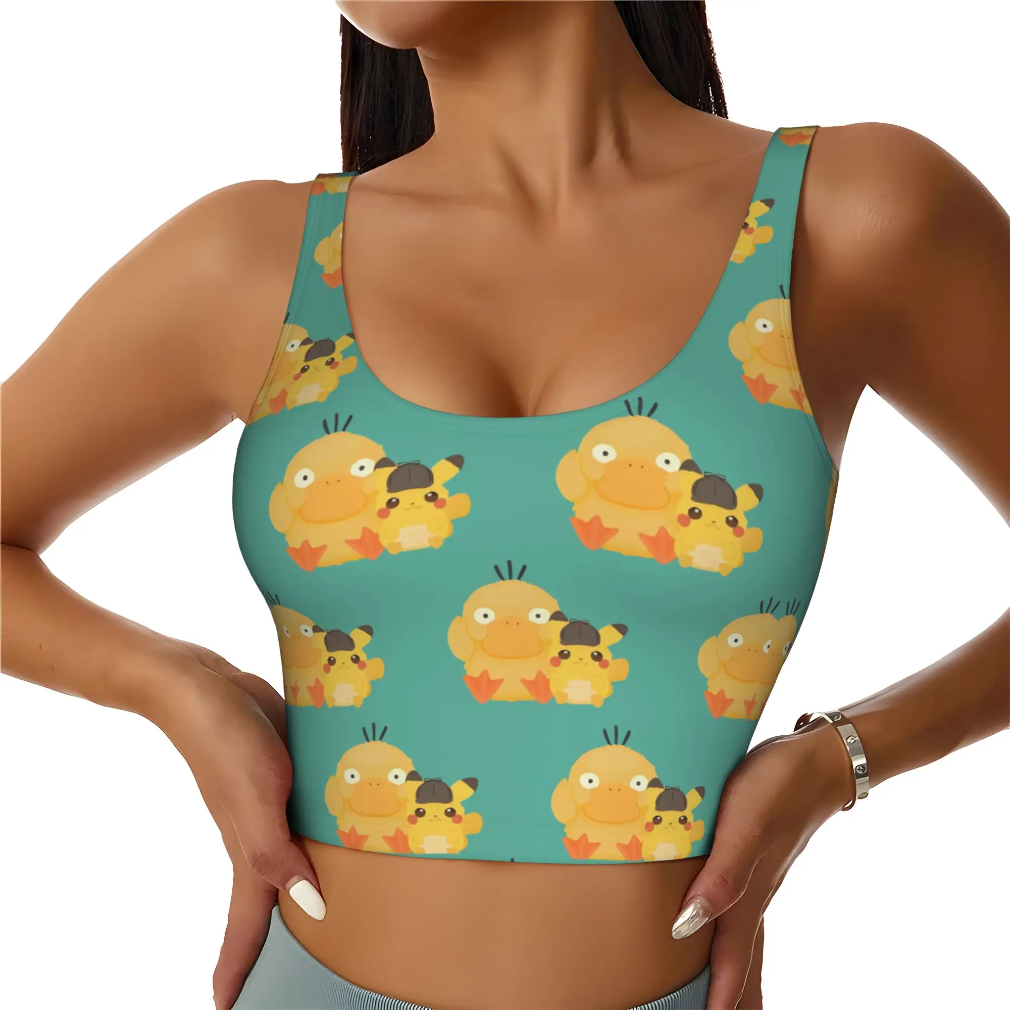 Custom High Impact P-Psyducks Sports Bra for Women Duck  Animated Gym Workout Yoga Crop Top