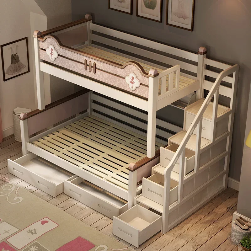 Custom Teens Adults Space Saver Wooden Furniture With Ladder And Safety Railing Double Kids Bunk Bed With Storage