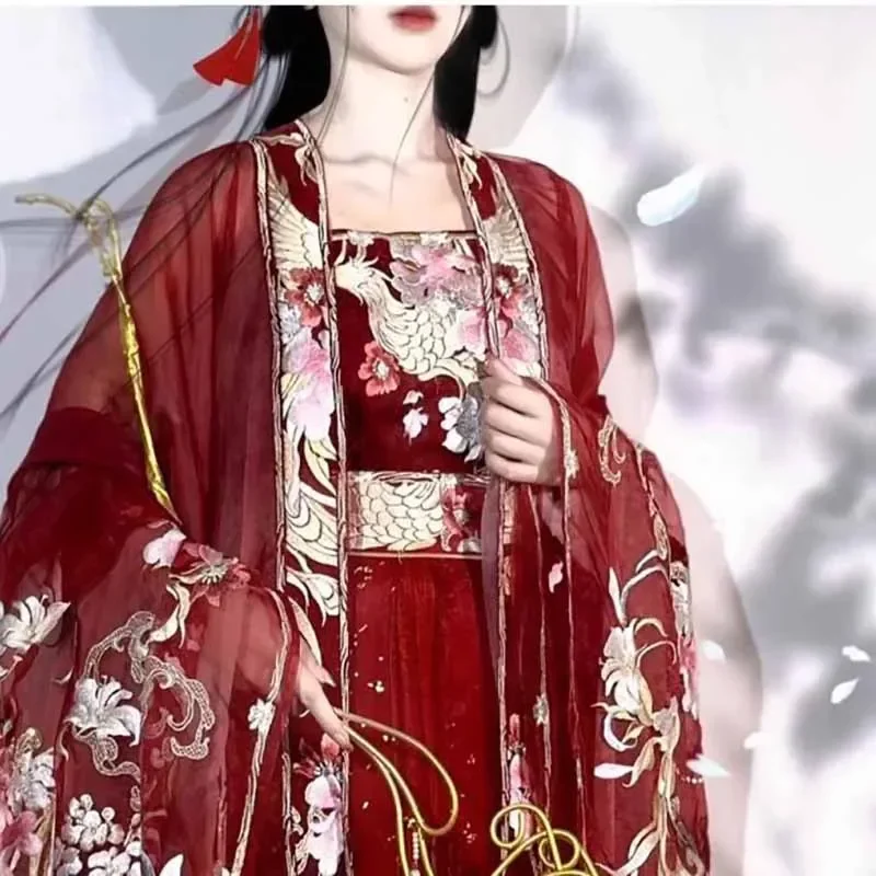 Chinese Hanfu Dress Women Tang Dynasty Ancient Traditional Wedding Red Embroidery Hanfu Dress Cosplay Costume Hanfu Party Outfit