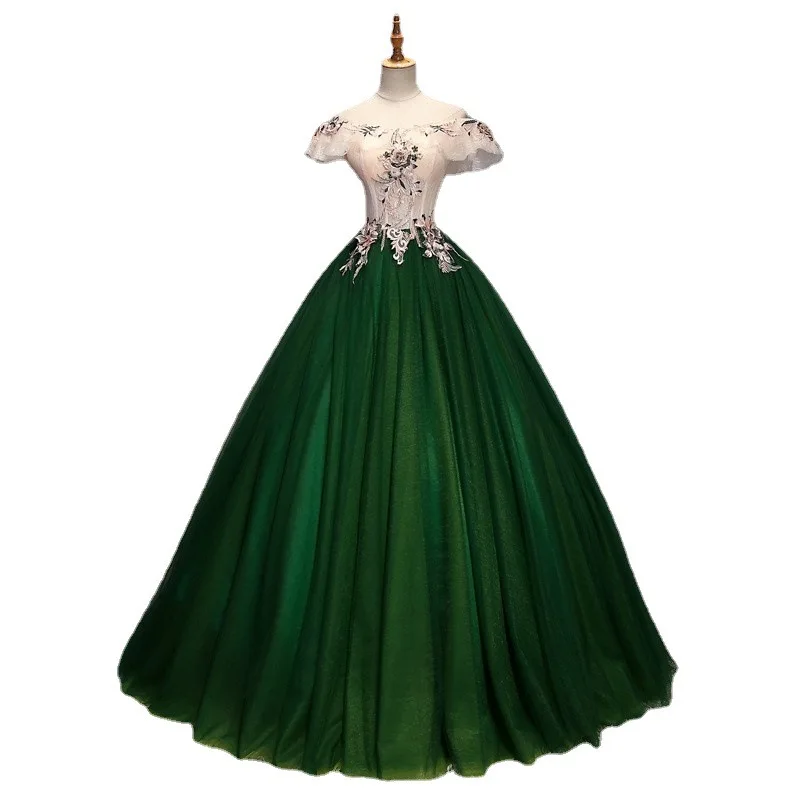 Vestidos de renda quinceanera luxuosos brilhantes, fora do ombro, vestido de baile de aniversário, verde, 15 anos