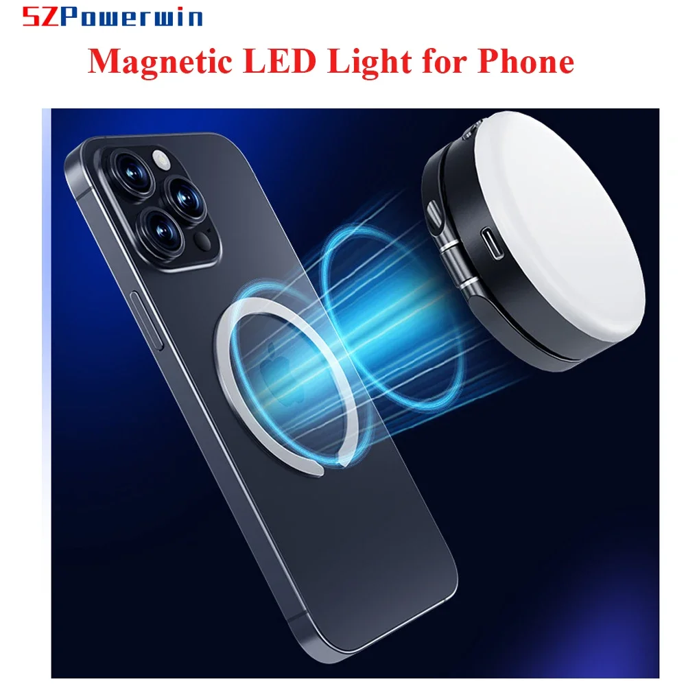 Powerwin 7V 1200mAh voor Magsafe Magnetische LED Licht Fotografie Camera Platte Pocket Vlog Live Stream Lamp voor smartphone Stand