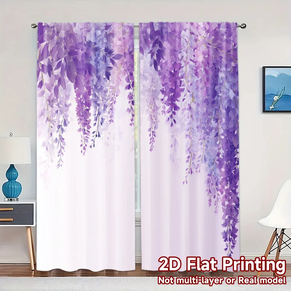2pcs, 2D FLAT PRINTING Curtains (Without Rod) Wisteria Blooms Modern Print Curtains Polyester Easy Install Curtains Outdoor