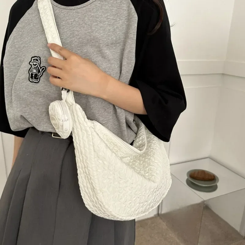 Xiuya Cloud Pleated Women Shoulder Bag Solid Color Cute Soft Lightweight Hobos Messenger Bag Casual Korean Fashion Girls Handbag