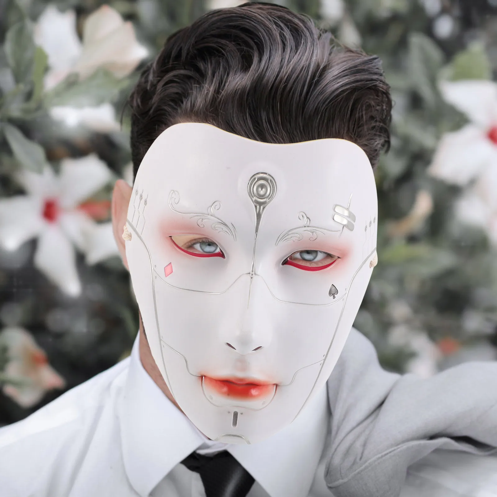 

Men Masquerade Mask White Traditional Chinese Style Hand-Painted Full Face Costume Party Decor Lightweight Comfortable Easy Wear