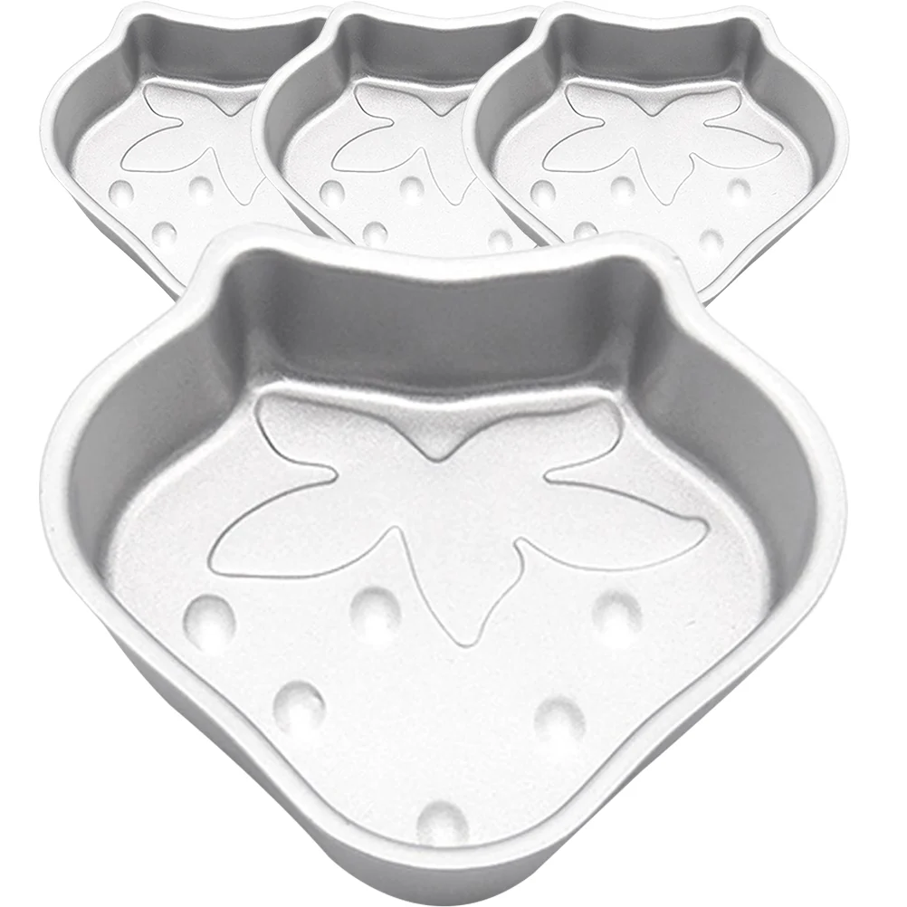 

4 Pcs Strawberry Shaped Pudding Molds Jelly Baking Cake Pan Non Stick Chocolate Carbon Steel Heat Resistant Egg Tart Molds
