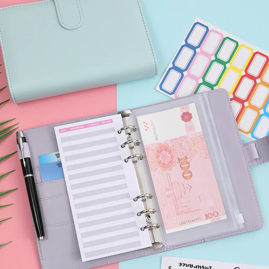 A6 Budget Binder planner, made of colored PU leather, for storage $500