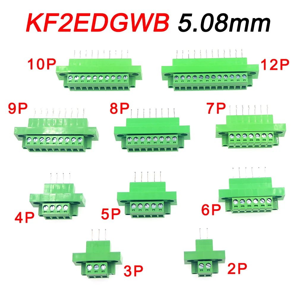 1Set KF2EDGWB Through-wall Screw Terminal Block Wire Connector 5.08mm Pitch 2-12Pin Pluggable Bulkhead Wall Terminal Plug Jack