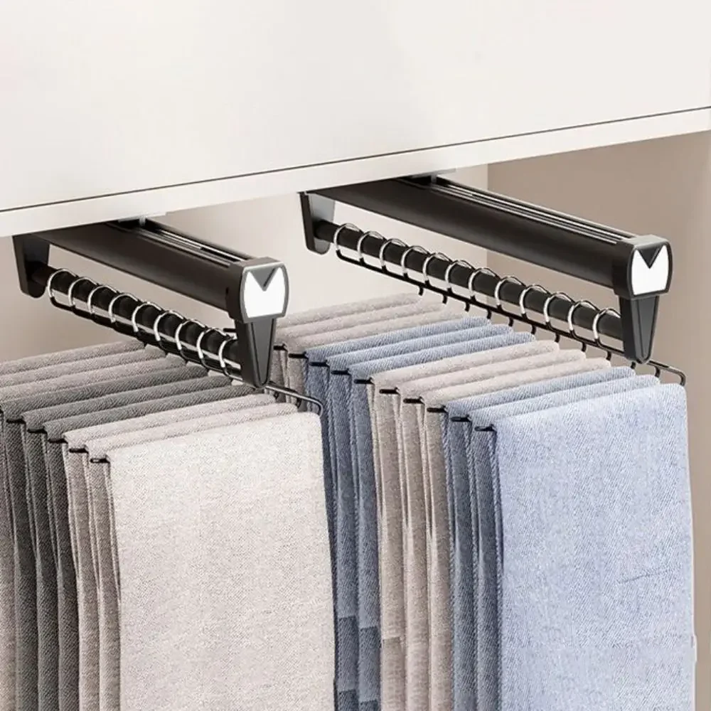 Hardware Aluminum Alloy Clothes Storage Rod Foldable Space Saving Extendable Hanging Adjustable Extendable Clothes Rail Home