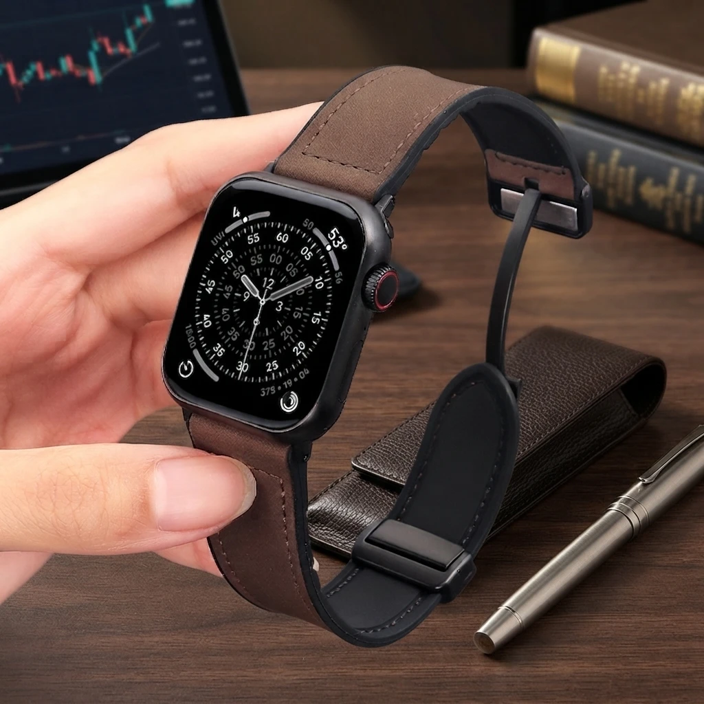 Correa de repuesto de cuero genuino para Apple Watch Ultra3 2 Series 11 10 9 8 7 SE3 49 46 45 44 42 41 40mm, accesorio para pulsera IWatch