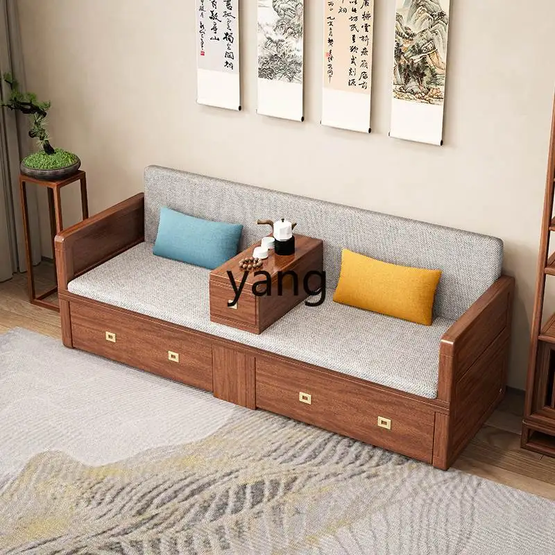 TGF Solid Wood Luohan Bed Walnut Wood Foldable with Storage Small Apartment Winter and Summer Dual-use Sofa Bed