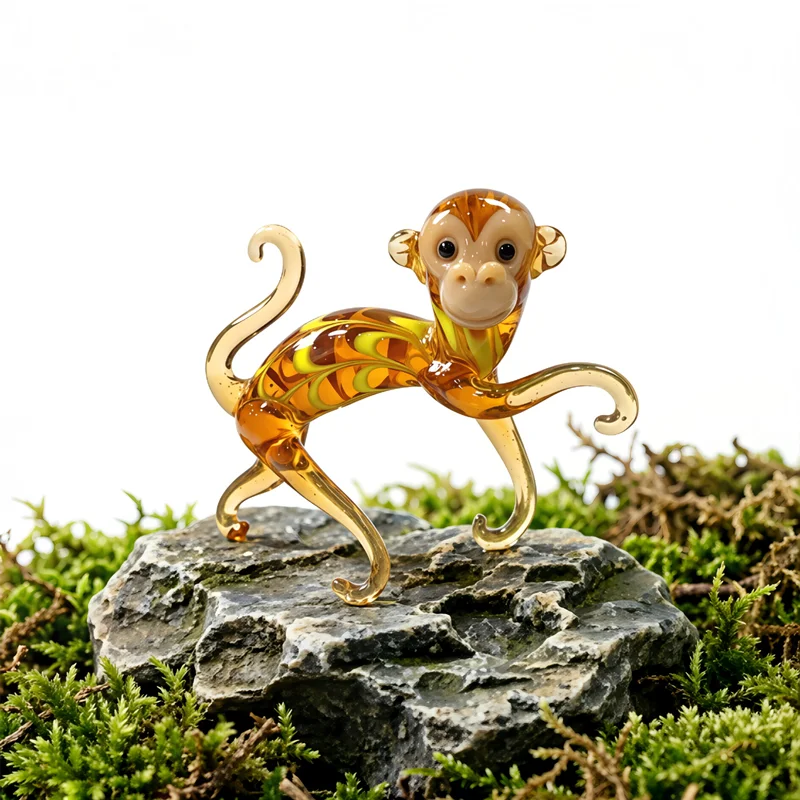 

Murano Glass Monkey Figurine Cute Mini Animal Statue Home Desktop Decor Ornament Indoor Room Tabletop Bookshelf Decor Collection