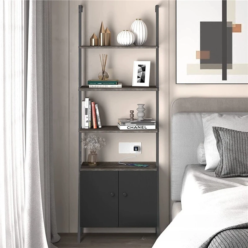 Wrought iron ladder bookshelf multi-layer bookcase storage cabinet household indoor living room shelf