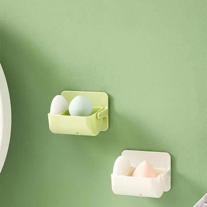 

1PC Powder Puff Storage Box Rotating Wall-mounted Makeup Sponge Partition Bracket Punch-free Air Cushion Beauty Egg Storage Rack