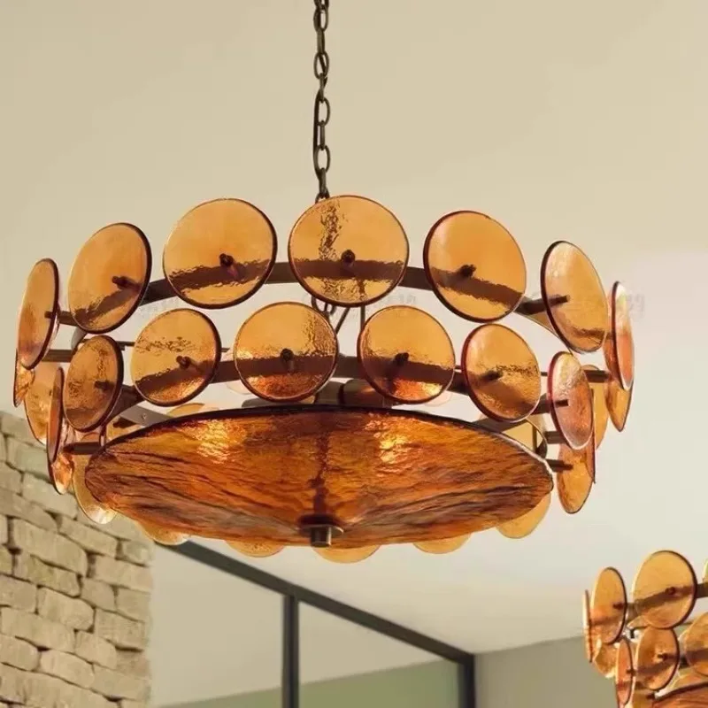 

Light luxury French medieval Italian retro Murano brown glass living room dining room bedroom villa 2025 chandelier