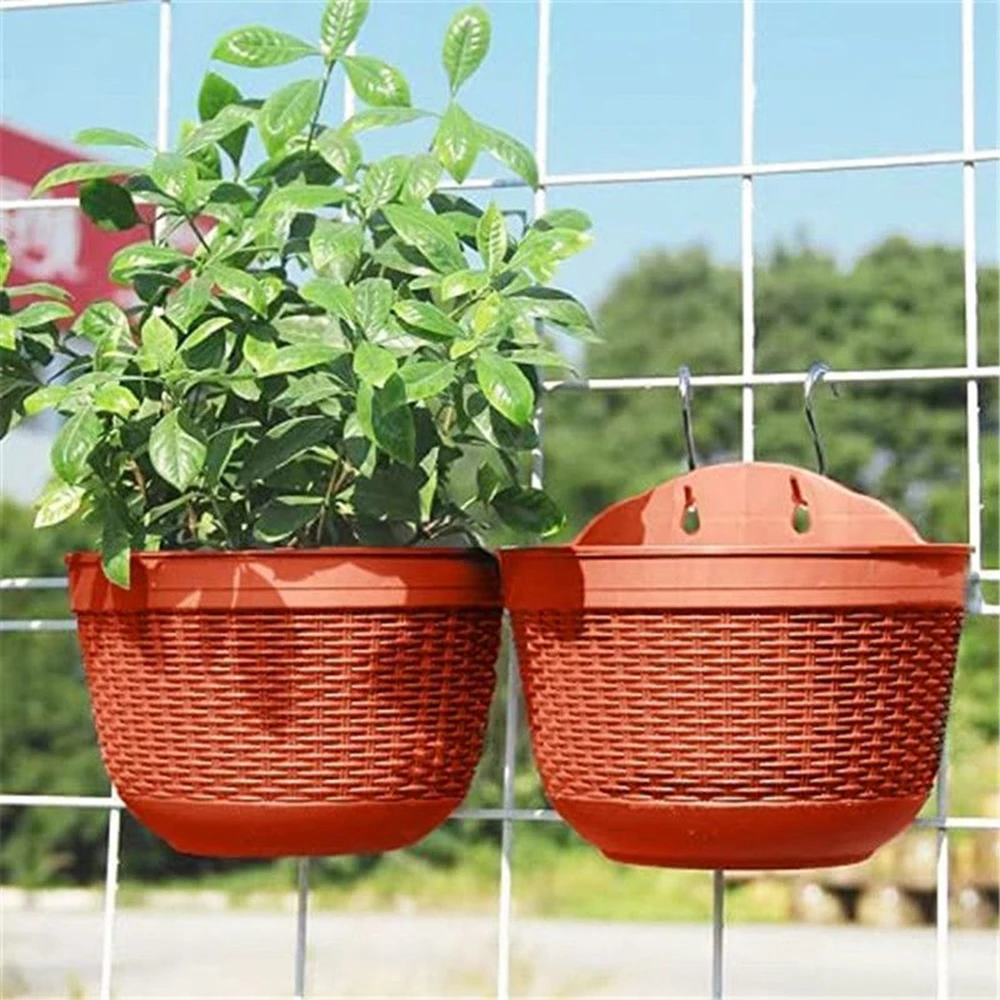 

2Pcs Imitation Rattan Weaving Creative Flower Planter Garden Pot Flowerpot Wall Hanging Plant Grow Basin Baskets Yard Balcony