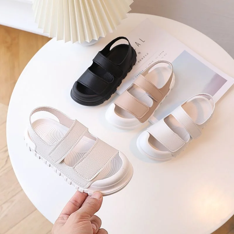 2023 Solid Baby Boys Girls Beach Shoes PU sandali con punta chiusa per bambini estate Soft traspirante Hook Loop sandali Casual per bambini