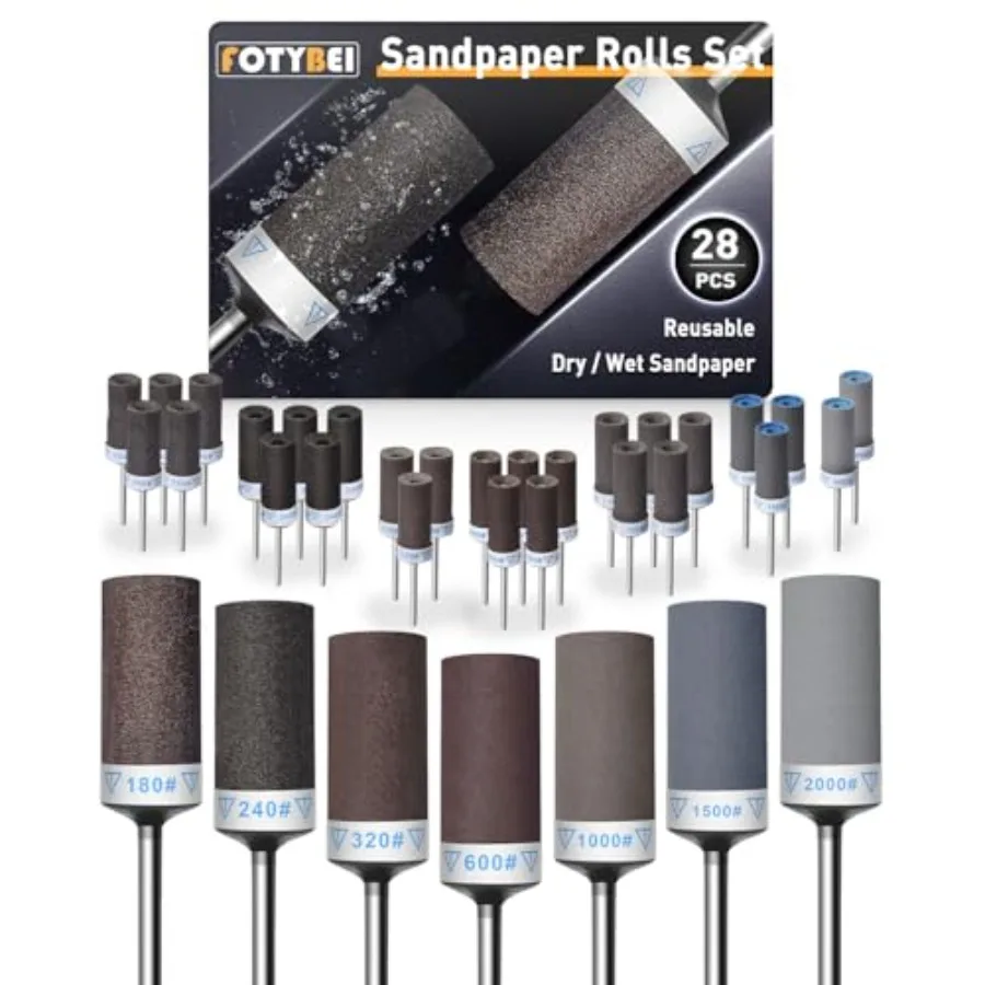 28Pcs Sanding Drums Sandpaper Sticks Set for Dremel Rotary Tool with 1/8
