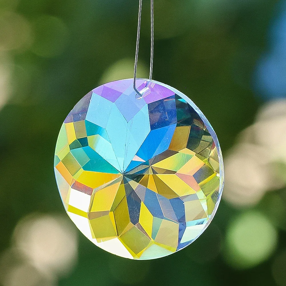 

45mm AB Mandala Crystal Pendant Glass Art Prism Faceted Suncatcher Rainbow Maker Chandelier Crystal Hanging Home Garden Decor