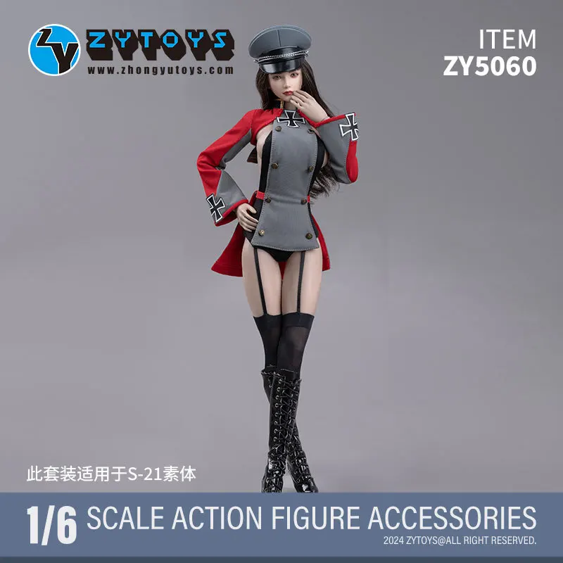 ZYTOYS ZY5060 escala 1/6 versión femenina comandante militar abrigo delgado Halter mono ajustado con gorra militar para figuras de acción de 12"