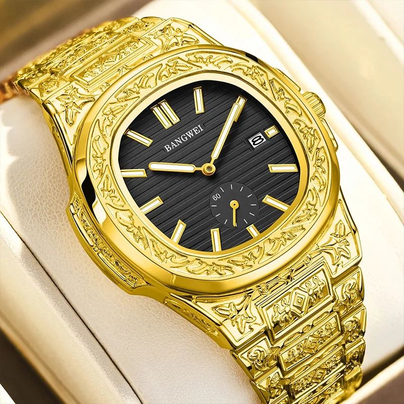 BANGWEI Men's Watch Classic Business Men Wristwatch Square Dial Date Waterproof Male's Quartz Watch Luminous Clock Reloj Hombre view 3