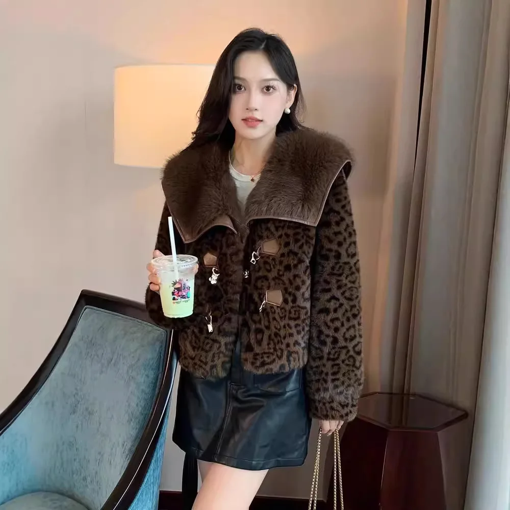 Elegant  Leopard Fur Coat 2025 Faux Mink Fur Thicken Short Jackets Ladies Femininity Casacos De Inverno Winter Outerwear Women