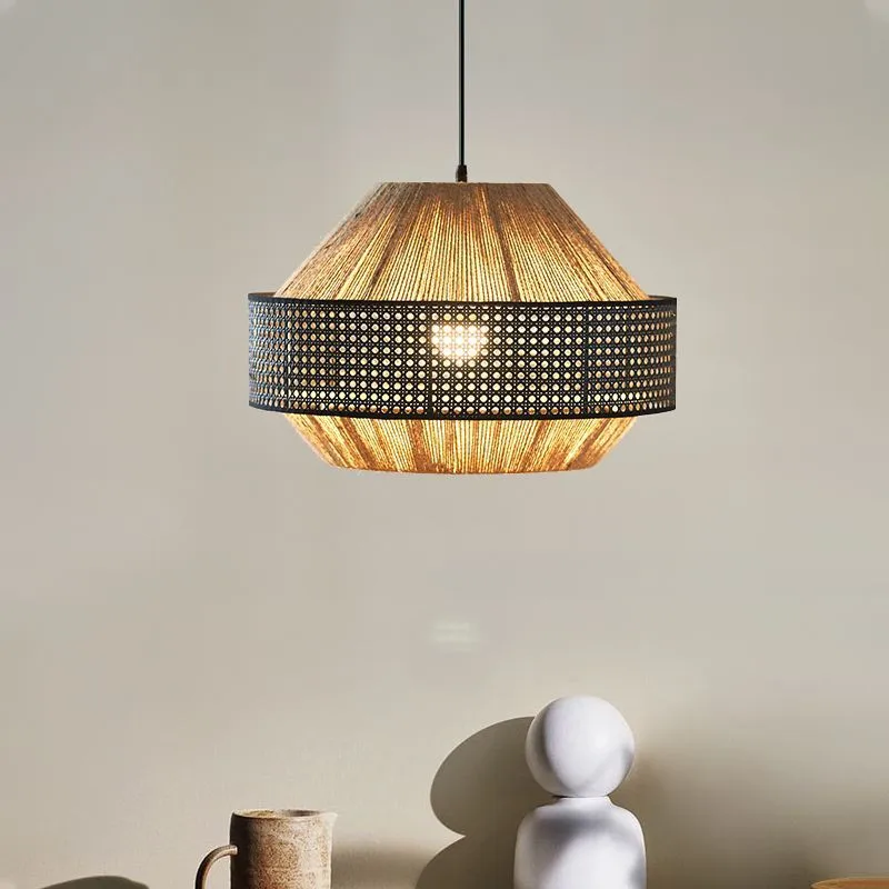 Wabi-sabi Hemp Rope Led Ceiling Pendant Light For Tea House, Restaurant, Bedroom, Dining Room, Kitchen, Room Decoration