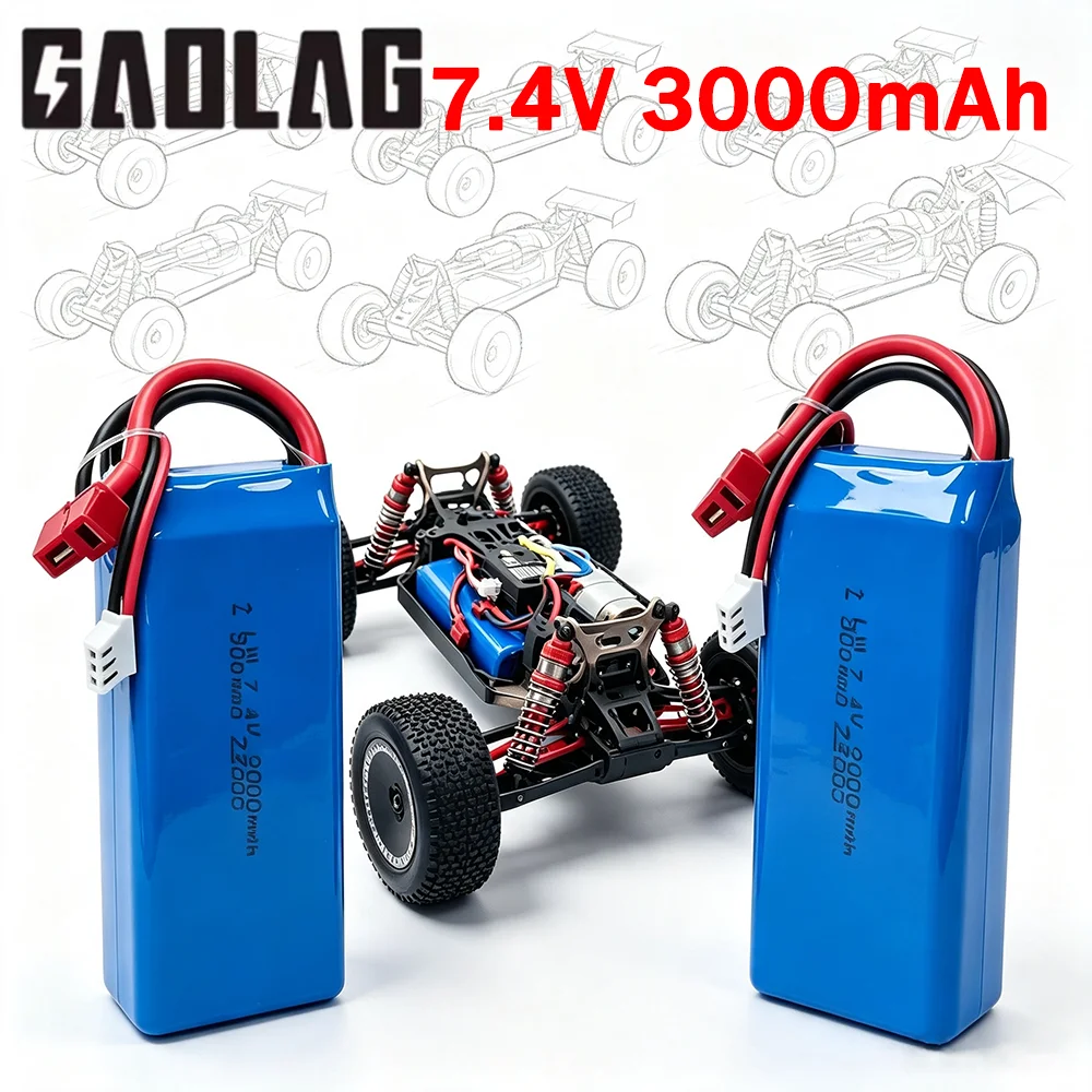 Replaceable 7.4V Battery For 144001 Toys Car, 2S 7.4V 3000mAh Lipo Battery for Wltoys 124017 104001 12423 12428 R/C Cars