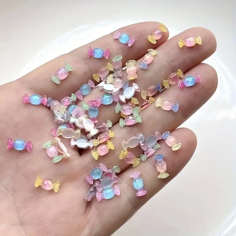 50Pcs Cute Mini Shiny Candy Resin Nail Charms 3D Flatback Ornament Biżuteria do manicure Akcesoria Ozdoby do zdobienia paznokci