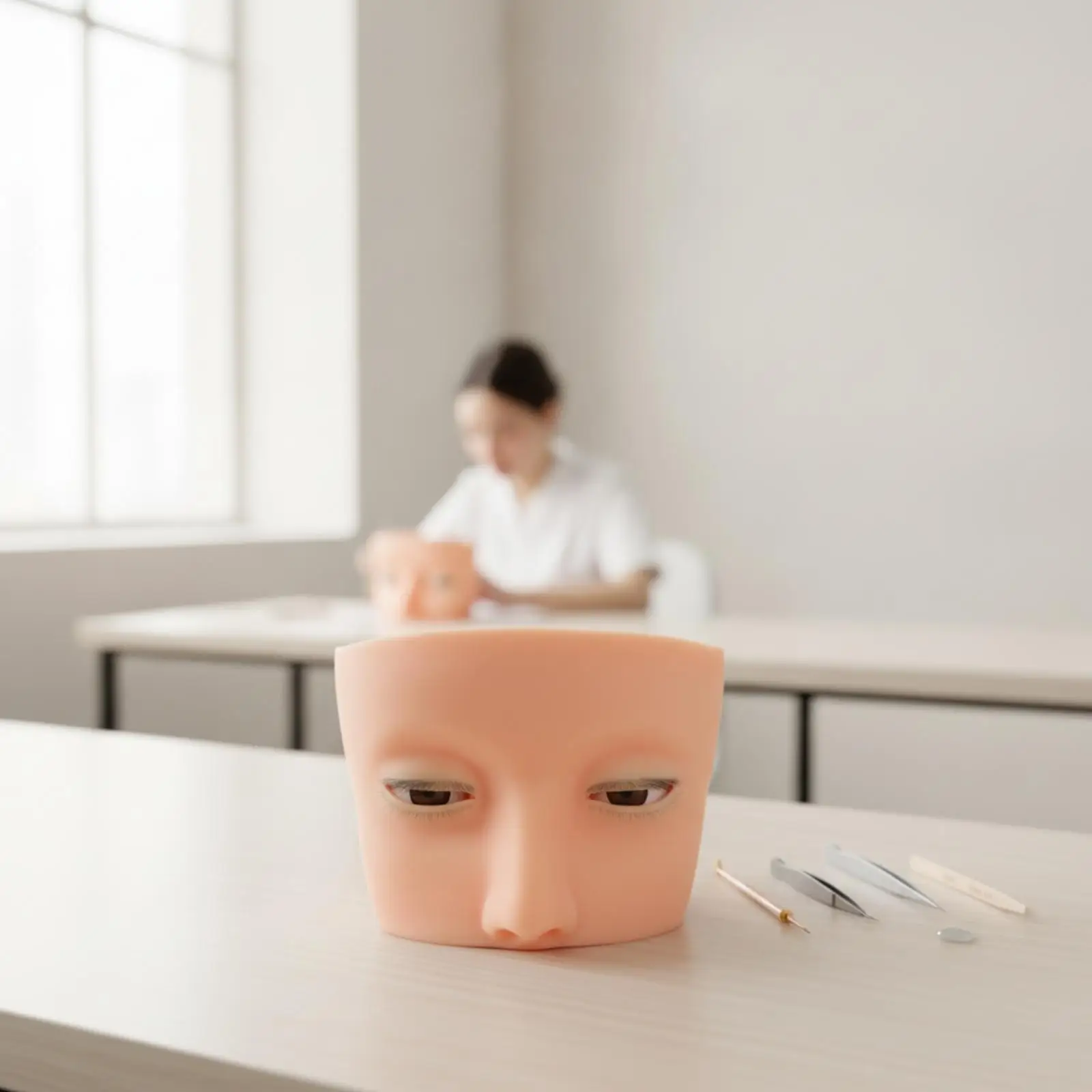 Silicone Lash Training Head with Detailed Facial Features for Eyelash Extension Practice Mannequin for Beginners